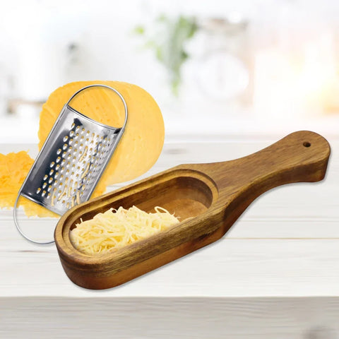 Ralador de Queijo Premium: Aço Inoxidável + Alça e Coletor de Acácia!