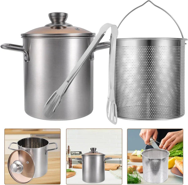 Panela Gourmet de Aço Inoxidável - 3 Litros com Cesto Escorredor