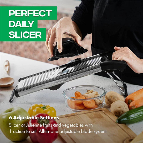 Cortador Profissional Inox 5 em 1: Fatie Vegetais Perfeitos em Segundos!