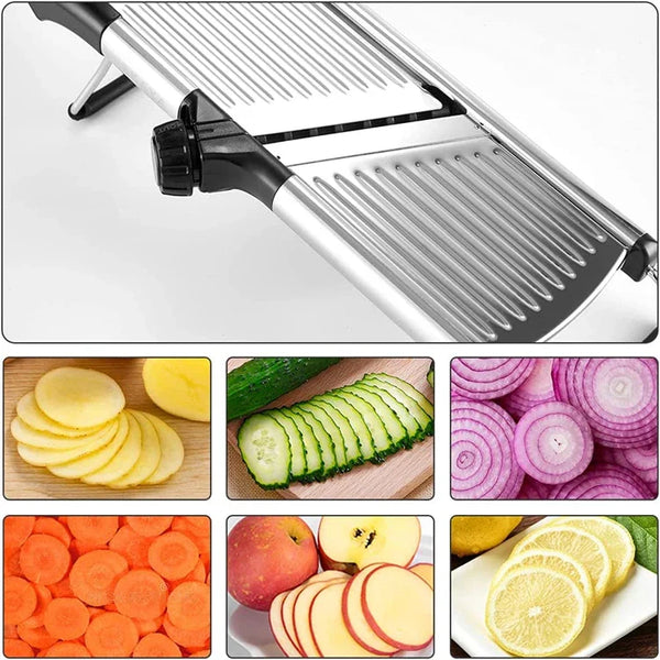 Cortador Profissional Inox 5 em 1: Fatie Vegetais Perfeitos em Segundos!