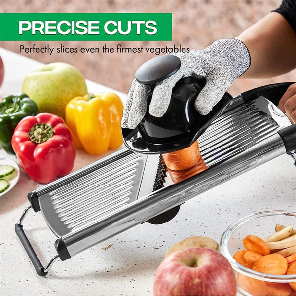 Cortador Profissional Inox 5 em 1: Fatie Vegetais Perfeitos em Segundos!