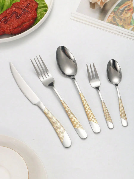 Conjunto Elegance Gold: 30 Peças Premium em Aço Inoxidável para Sua Mesa