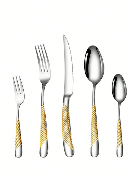 Conjunto Elegance Gold: 30 Peças Premium em Aço Inoxidável para Sua Mesa
