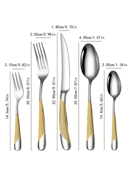 Conjunto Elegance Gold: 30 Peças Premium em Aço Inoxidável para Sua Mesa